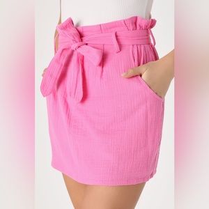 Lulu’s My Best Trend Bright Pink Paperbag Waist Mini Skirt NWT